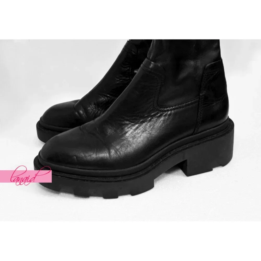 Ash Manny Over-The-Knee Biker Boots Black Thigh-High Leather Chunky Combat Edgy